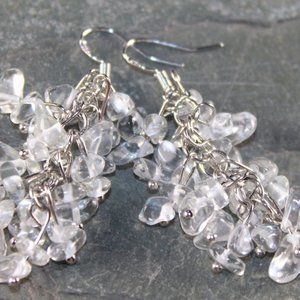 Charged Gemstone White Crystal Cluster Earrings